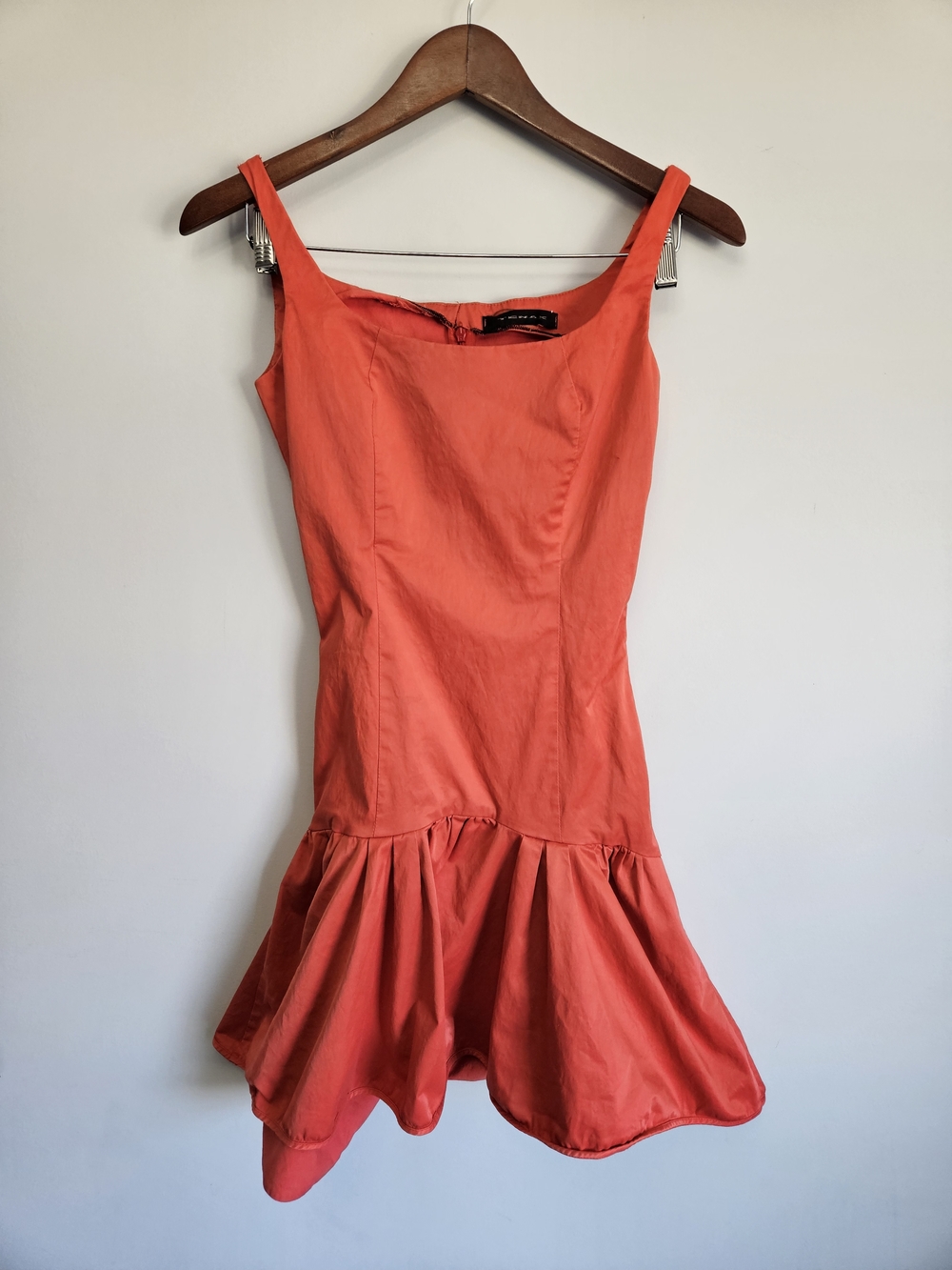 Luxury Italian Coral Red Sleeveless Mini Dress with Flared Hem